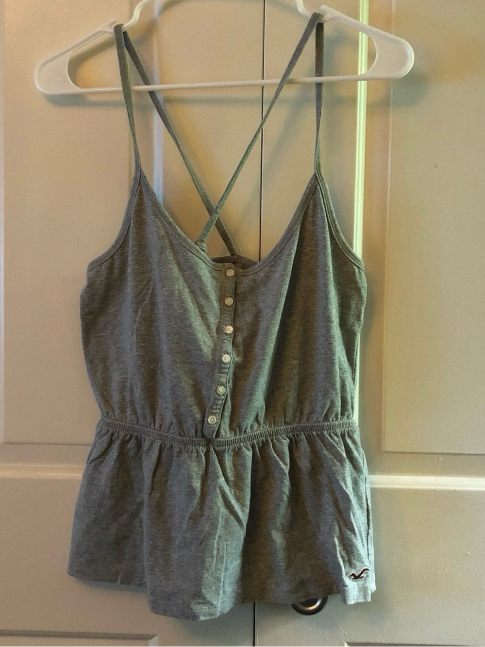 Hollister Gray Button-Front Tank with Crisscross Straps